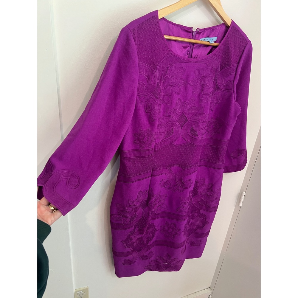 Antonio Melani Fuchsia Embroidered Long Sleeve Sheath Guest Dress 14